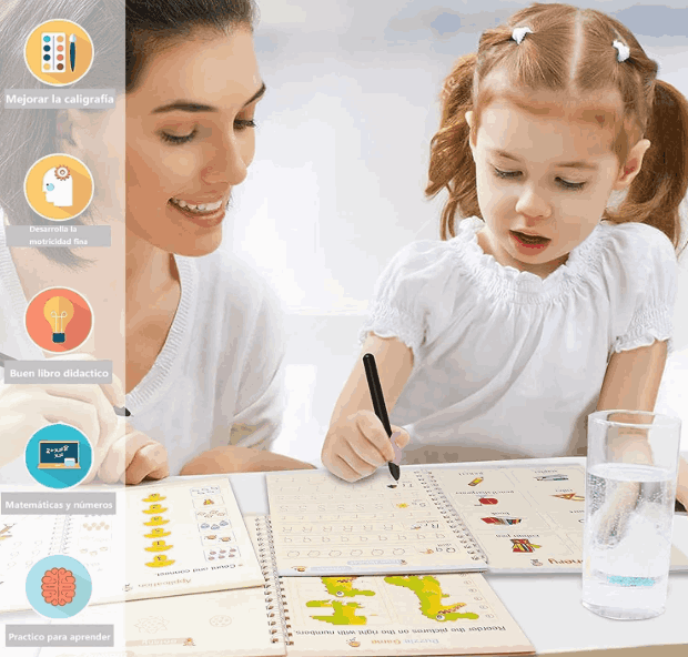 Sank Magic™ – Set 4.Cuadernos Montessori reutilizables + Lapiz con 10 repuestos