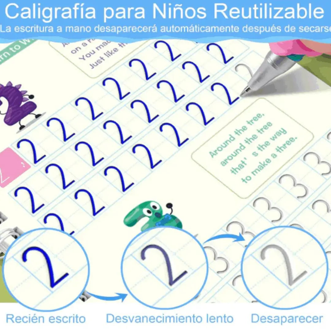 Sank Magic™ – Set 4.Cuadernos Montessori reutilizables + Lapiz con 10 repuestos