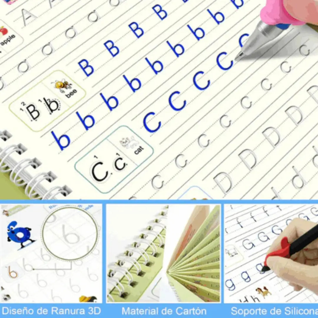 Sank Magic™ – Set 4.Cuadernos Montessori reutilizables + Lapiz con 10 repuestos