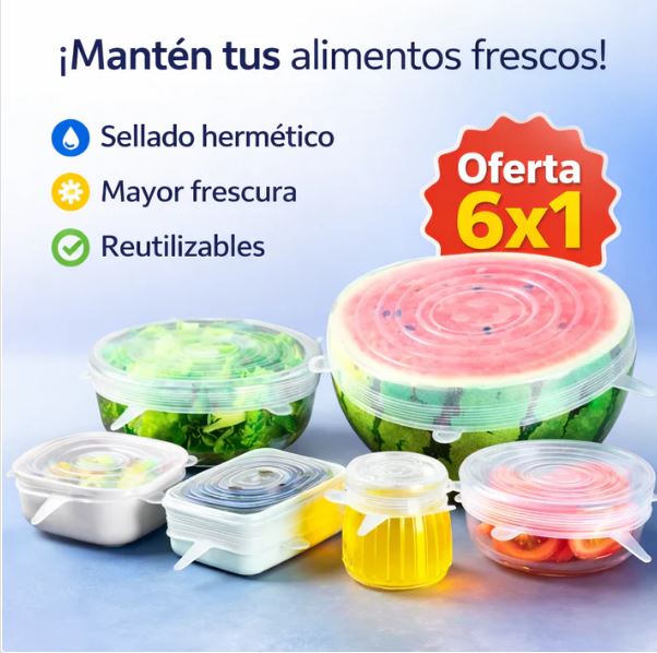 Set de Tapas de Silicona Reutilizables (6 Unidades)