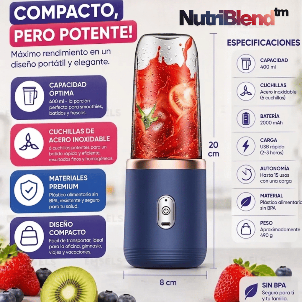 NutriBlend™ – Licuadora portatil – Tu smoothie listo en cualquier parte