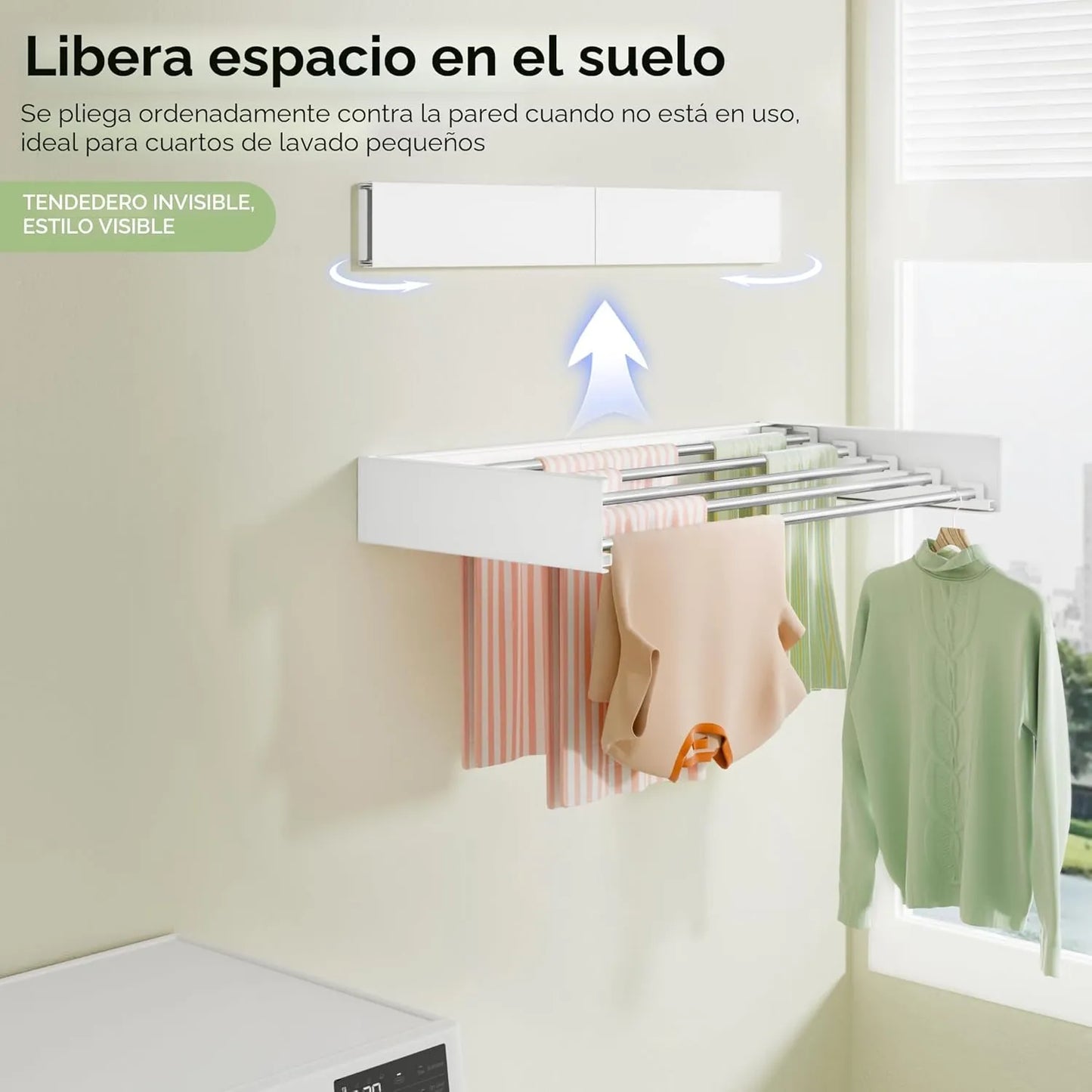 SlimDry™ – Se pega a la pared cuando no lo usas – Tendedero que no estorba ni cuando está guardado