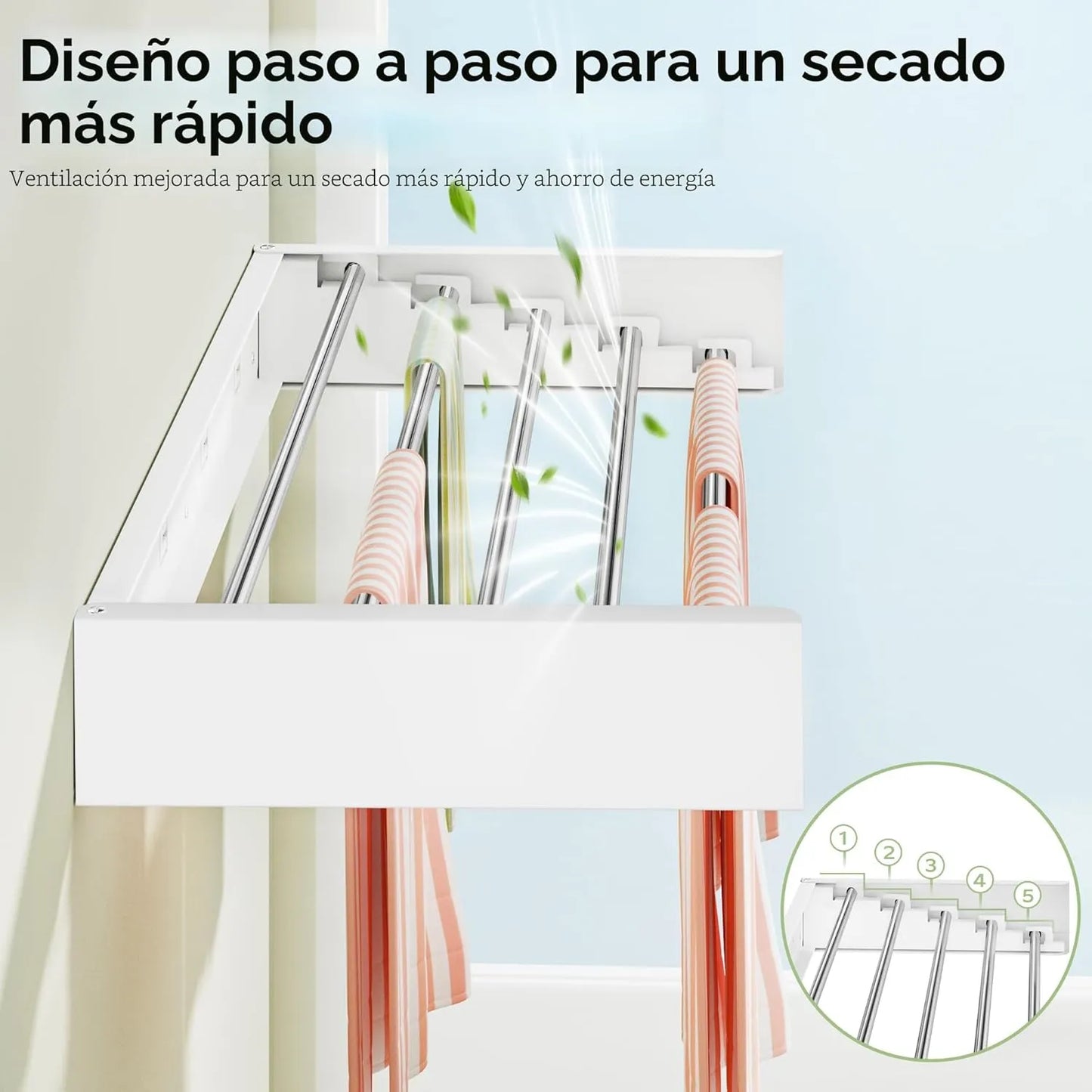 SlimDry™ – Se pega a la pared cuando no lo usas – Tendedero que no estorba ni cuando está guardado